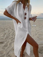 Women's Maxi Dress Cotton Blend Shirt Dress