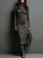 Elegant Suede Maxi Dress