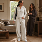 Women Henley Wide-Leg Two-Piece Lounge Set