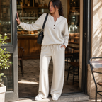 Women Henley Wide-Leg Two-Piece Lounge Set