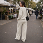 Women Henley Wide-Leg Two-Piece Lounge Set