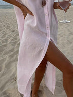 Women's Maxi Dress Cotton Blend Shirt Dress