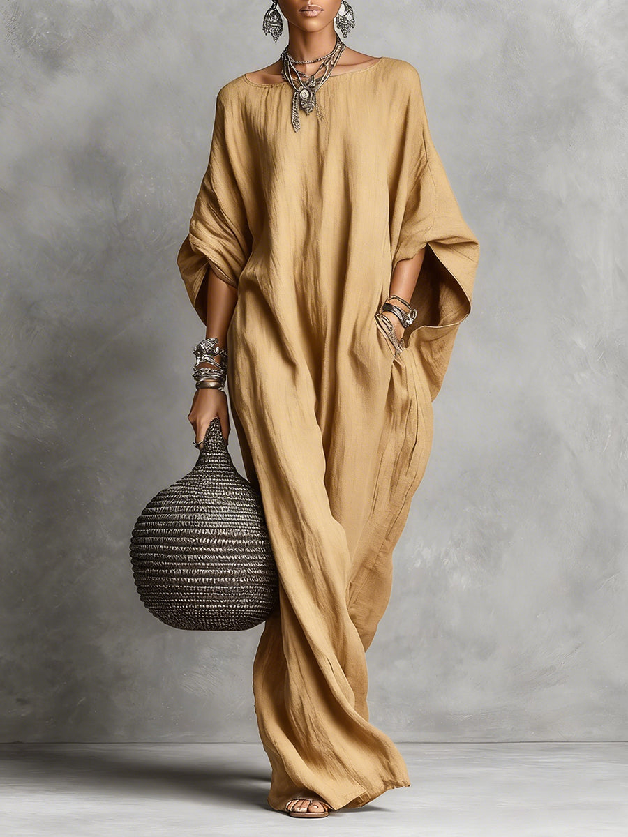 Oversized Linen Maxi Kaftan Dress