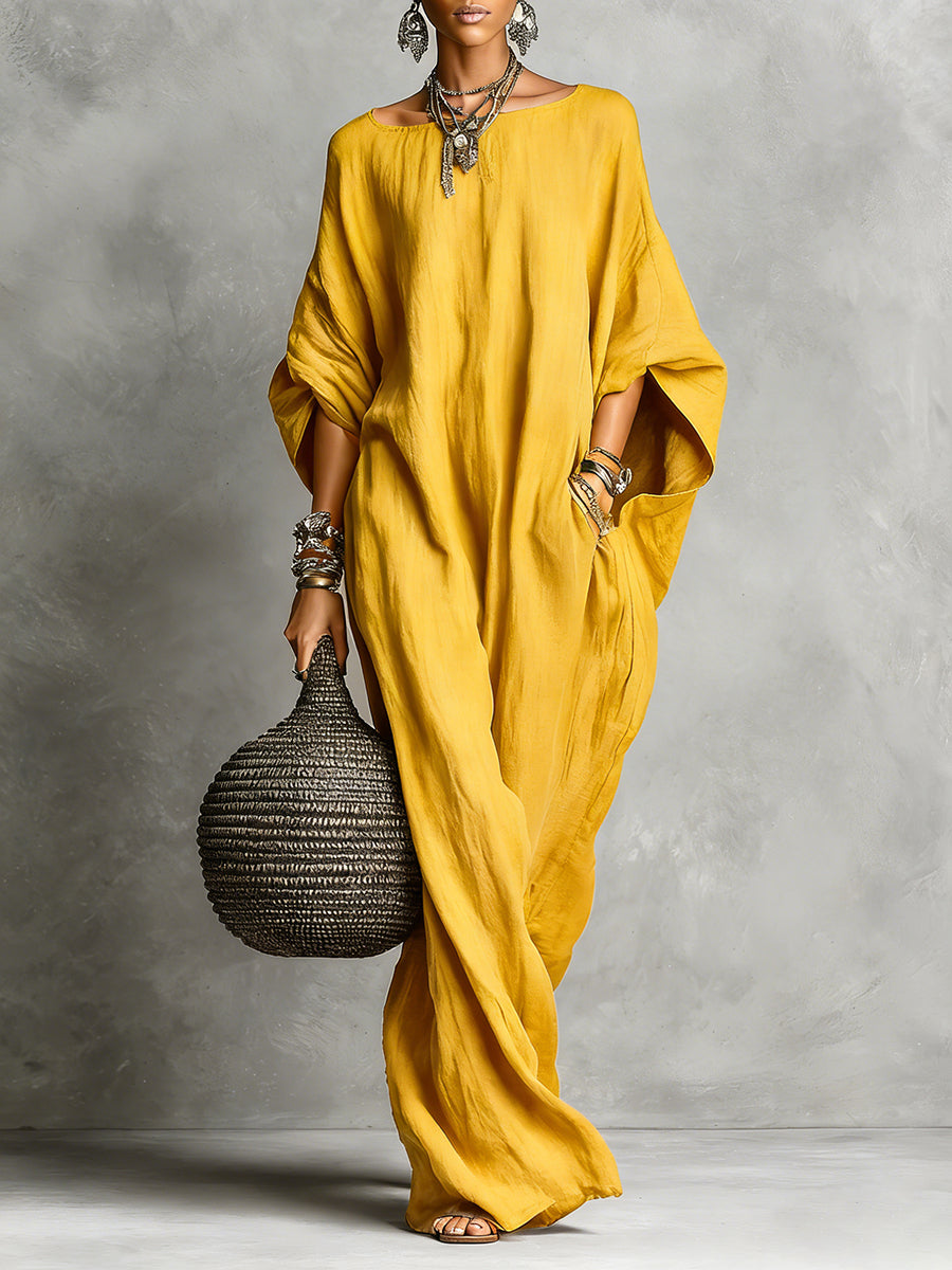 Oversized Linen Maxi Kaftan Dress