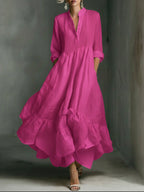 Elegant Women's Printed Maxi Dress With Ruffle Details.