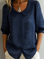 Vintage Peter Pan Collar Embroidered Floral Shirt
