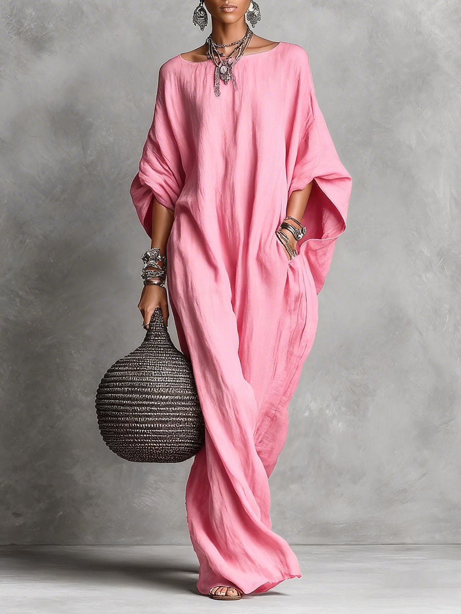 Oversized Linen Maxi Kaftan Dress