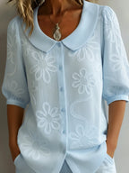 Vintage Peter Pan Collar Embroidered Floral Shirt