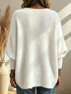 Floweary Soft Fuzzy Mohair V-neck Batwing Sweater