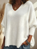 Floweary Soft Fuzzy Mohair V-neck Batwing Sweater