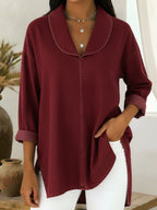 Retro Shawl Collar Denim Cotton Top