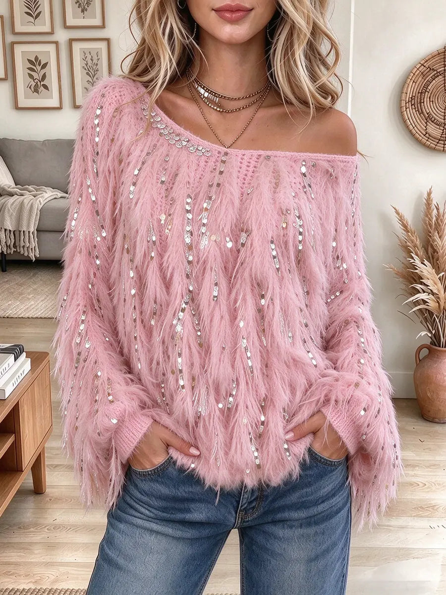 Women's Off Shoulder Fringe Long Sleeve Top