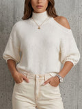 Mock Neck One‑shoulder Cutout Knit Top