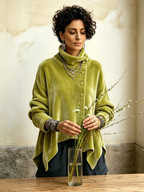 Chic Velvet Asymmetric Button Turtleneck Top