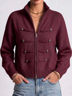 Women's Solid Color Stand Collar Long Sleeve Casual Loose Knit Cardigan