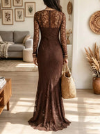 Women's Sheer Floral Lace Mermaid Maxi Dress