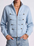 Women's Solid Color Stand Collar Long Sleeve Casual Loose Knit Cardigan