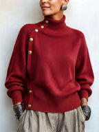 Chic Elegant Asymmetrical Button Turtleneck Sweater