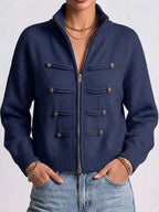 Women's Solid Color Stand Collar Long Sleeve Casual Loose Knit Cardigan