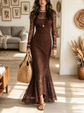 Women's Sheer Floral Lace Mermaid Maxi Dress