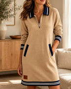 Quarter-Zip Collared Sweatshirt Dress