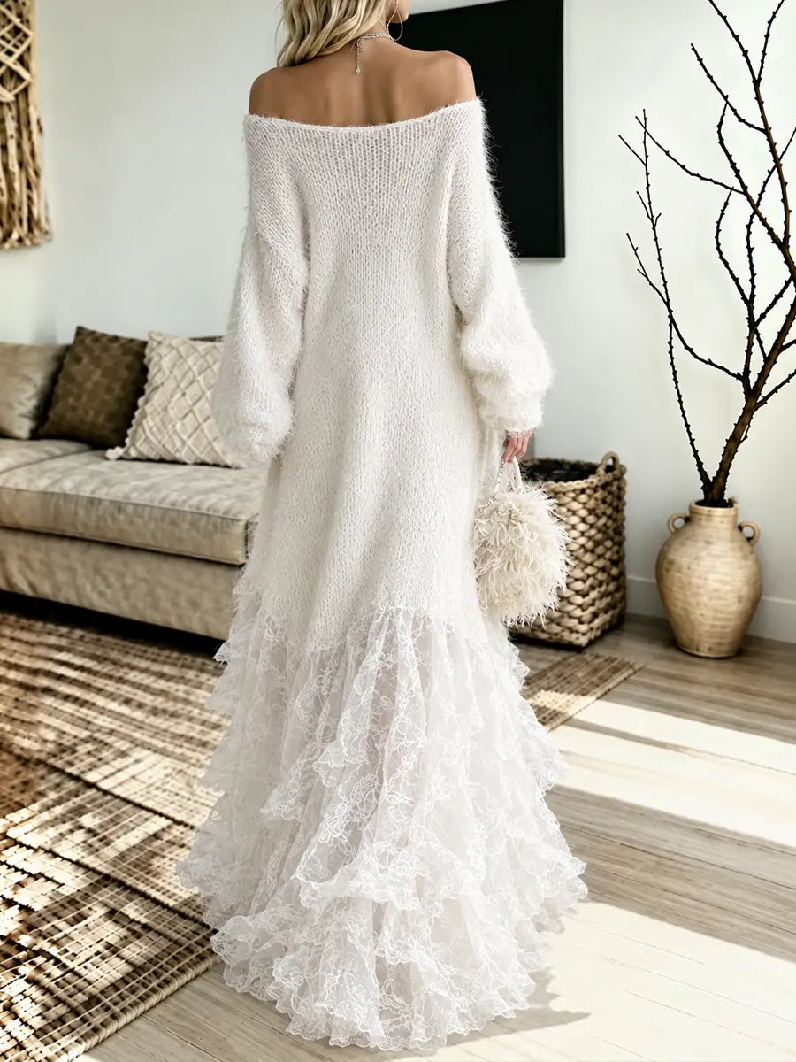 Women's Off Shoulder Fuzzy Knit Maxi Dress