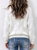 White Fuzzy Knit Sweater With Pearl Embellishments