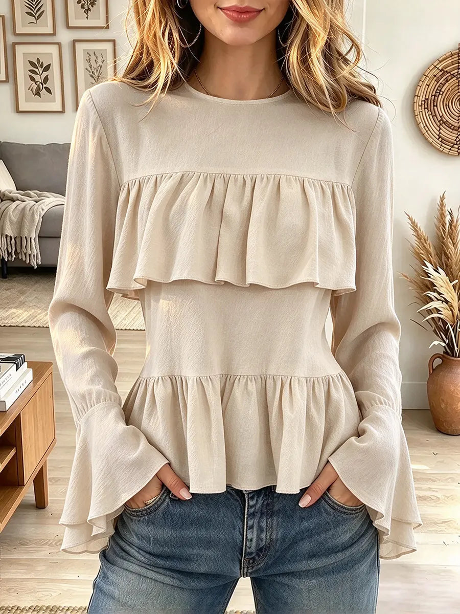 Women's Round Neck Tiered Ruffle Blouse