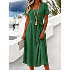 Women's Midi Dress Casual Dress Summer Dress Elegant Vacation Fashion Daily Outdoor Beach Plain Short Sleeve V Neck White Pink Green Apricot Summer Spring