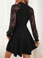 Elegant Floral Lace Sheer Patchwork Long Sleeves A-Line Mini Dress
