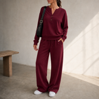 Women Henley Wide-Leg Two-Piece Lounge Set