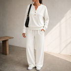 Women Henley Wide-Leg Two-Piece Lounge Set