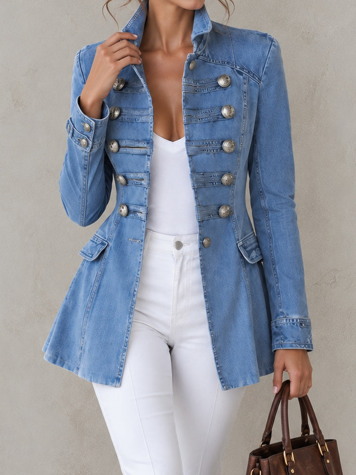 Retro Denim Jacket With Decorative Buttons