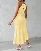 Halter Tie Criss Cross Front Knit Jacquard Textured Slit Dress Casual Hollow-out Draped Vacation Dress