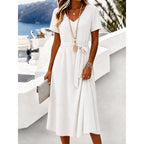 Women's Midi Dress Casual Dress Summer Dress Elegant Vacation Fashion Daily Outdoor Beach Plain Short Sleeve V Neck White Pink Green Apricot Summer Spring